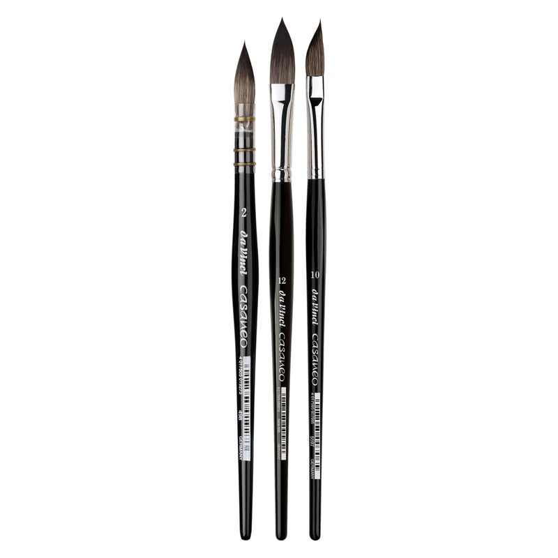 da Vinci Brushes 4250DV Watercolor Brush Set, Quill Size 2, Slant Size 10, Oval Size 12, Black 3 Each - Image 2
